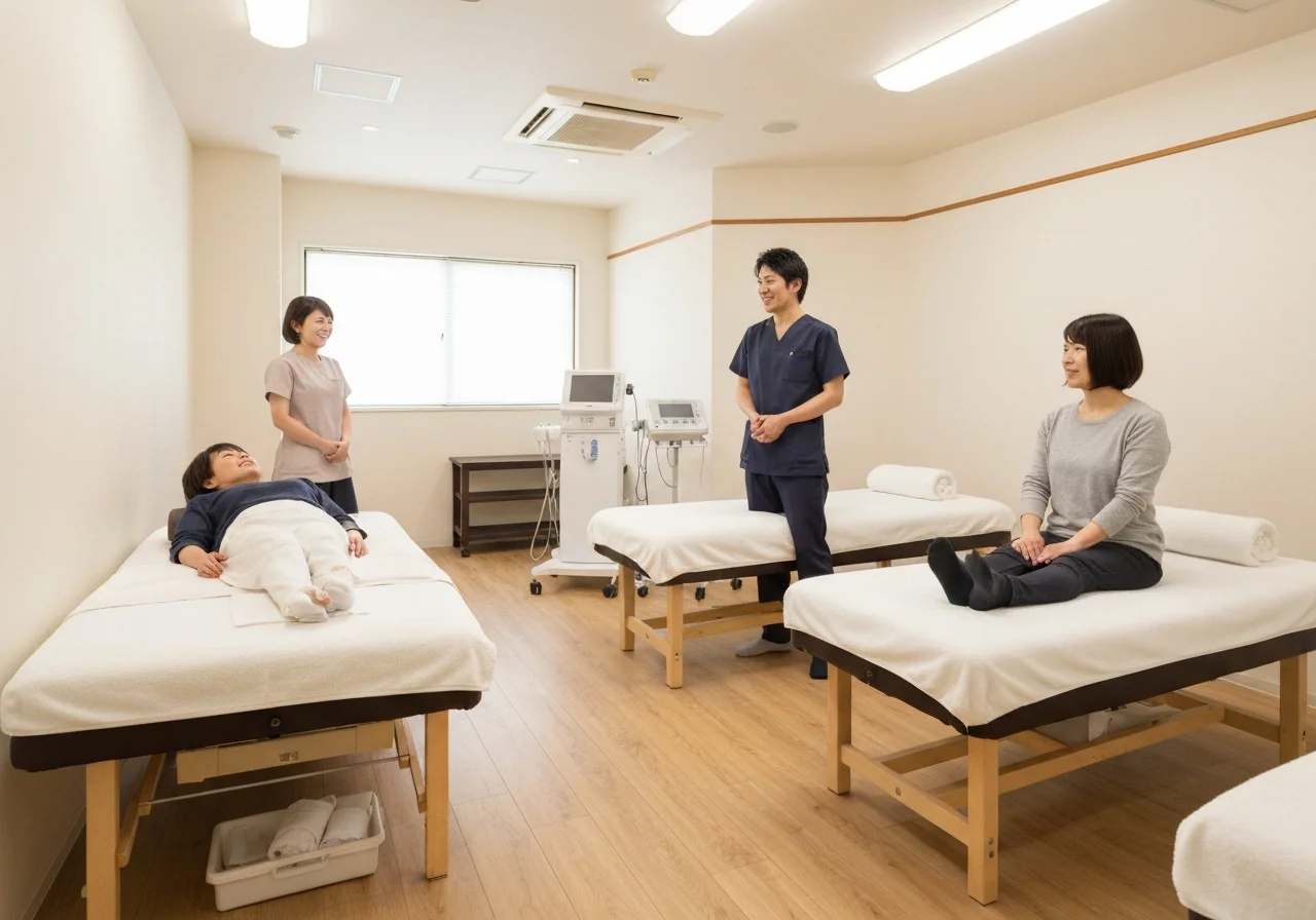 施術ベッドと機器が並ぶ院内の別角度の写真
